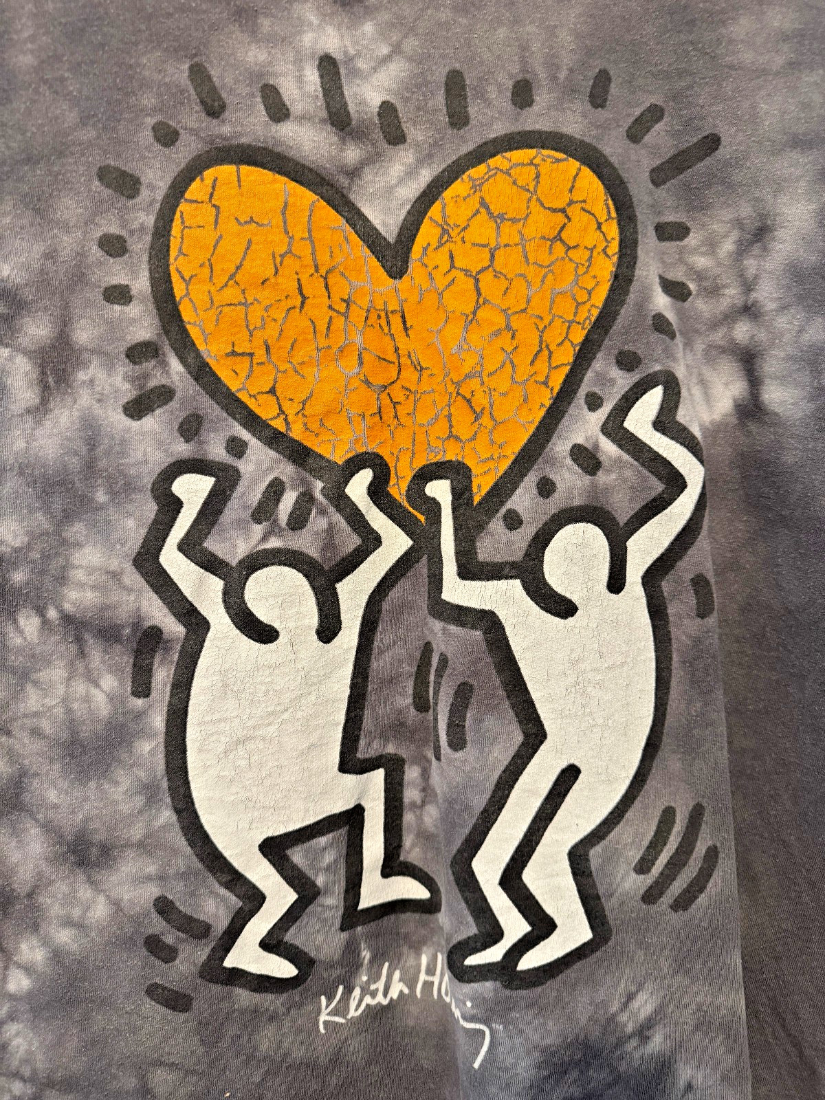 Keith Haring Foundation Holding Heart T-Shirt Large Black Tie Dye Pre-Owned gallery