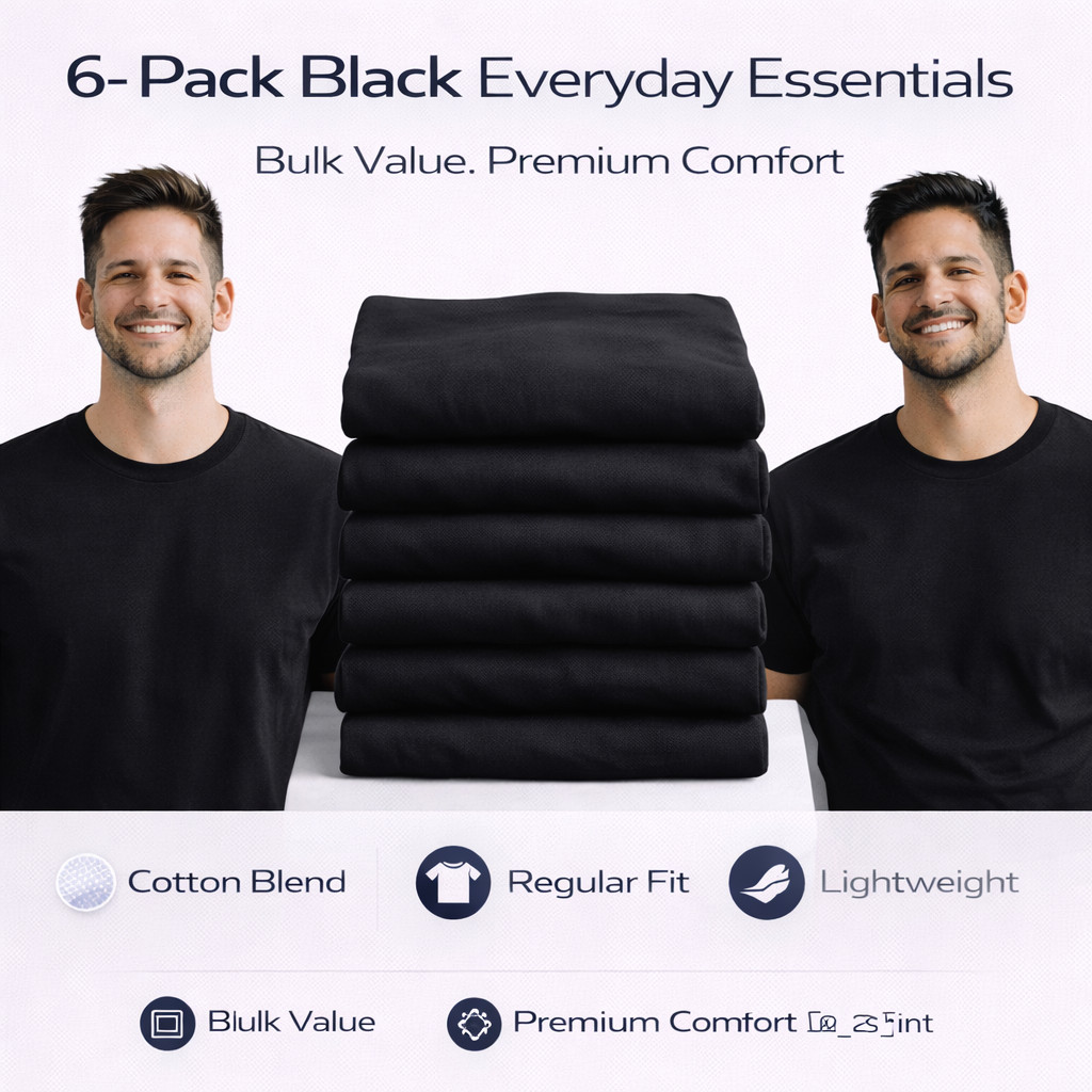 BILLIONHATS 6 Pack Men's Bulk Big Tall Short Sleeve Cotton Lightweight T-Shirt gallery