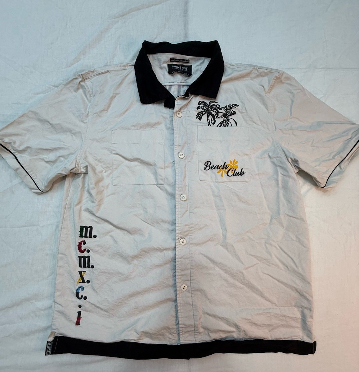 Smoke Rose Satin Lounge Beach Shirt- Chalk / XL Beach Club Palm Trees/ gallery