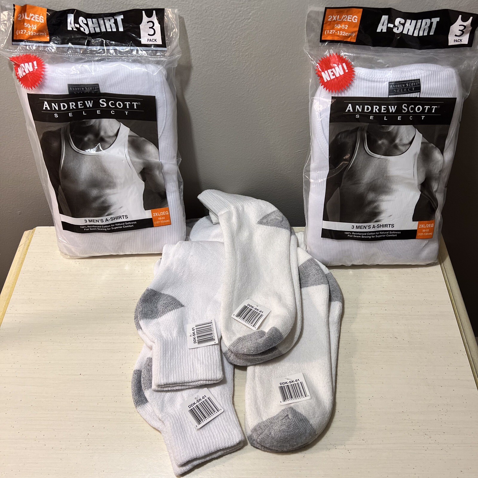 Men’s Andrew Scott Select A-shirt Tank Top 3-pack ( Two Packs )w/4pair socks