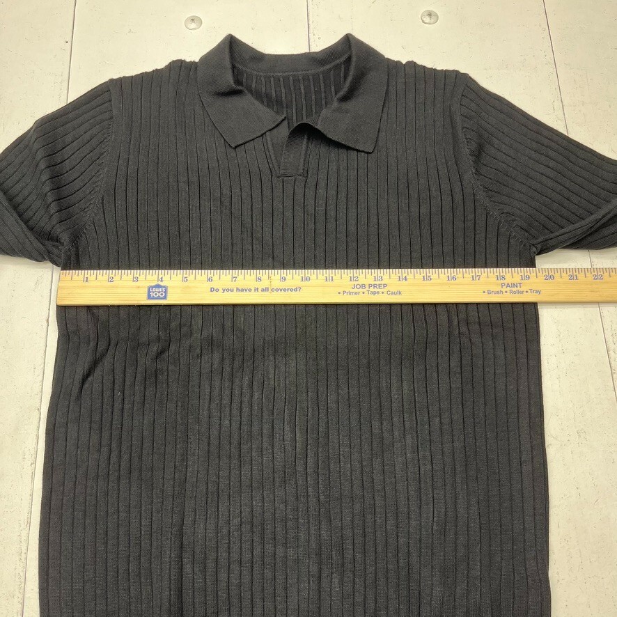 Dazy Black Ribbed Knit Long Sleeve Collared T-Shirt Men's Size X-Large NEW gallery