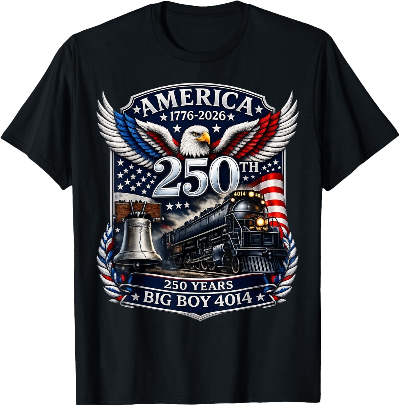 Big Boy 4014 Train 4th of July 250 Years Retro Tee T-Shirt gallery