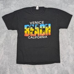Venice Beach California Black Graphic T-Shirt With Palm Trees Sunset Design Adul