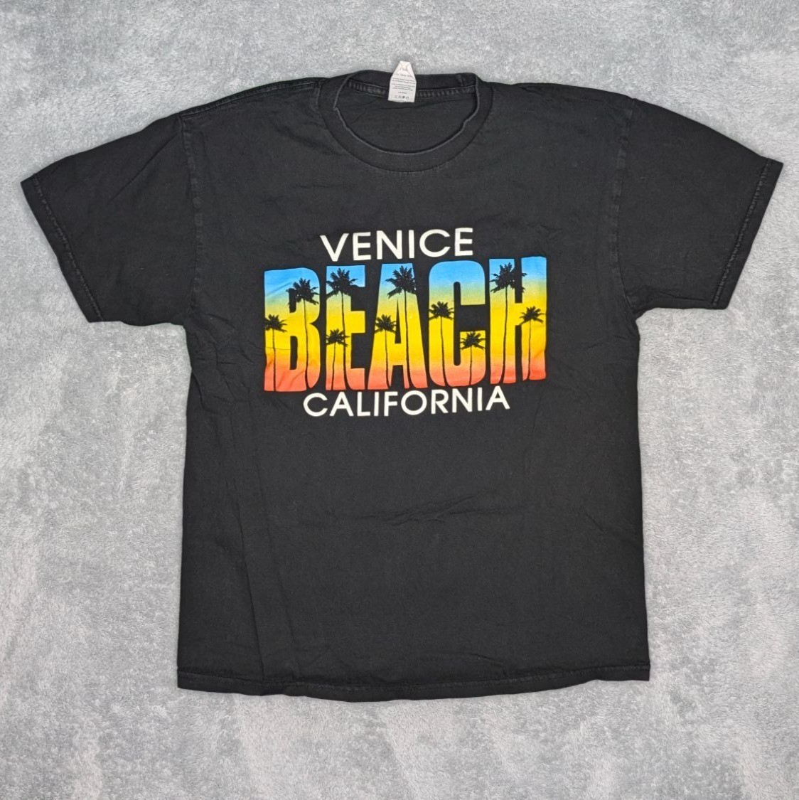Venice Beach California Black Graphic T-Shirt With Palm Trees Sunset Design Adul