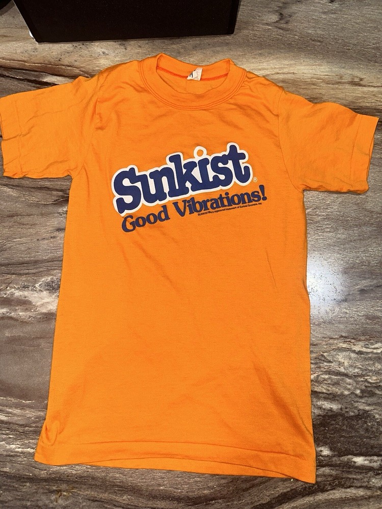 Vintage 80s Sunkist Soda Paper Thin Graphic T Shirt Orange S Single Stitch