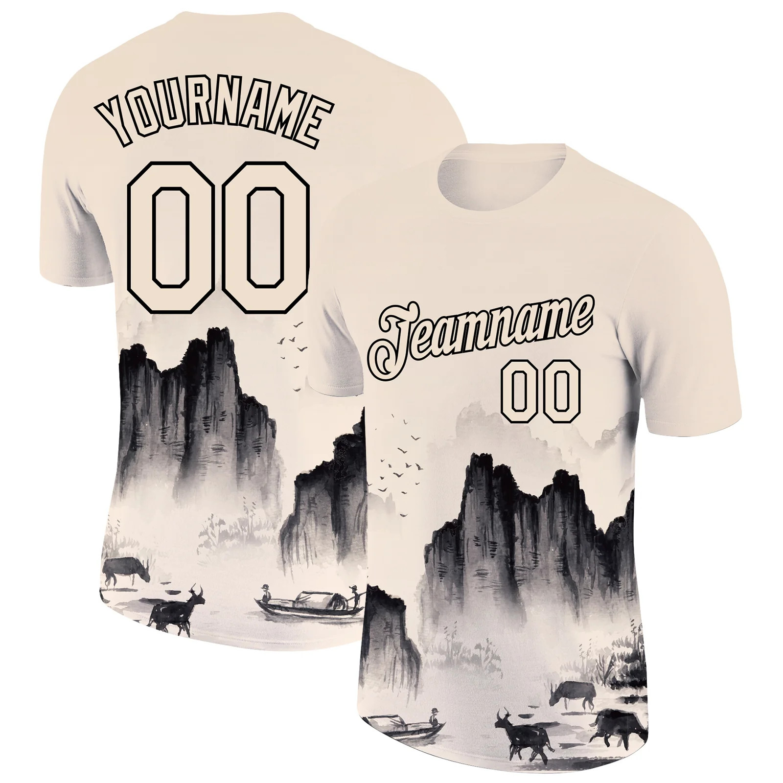 Custom Cream Black Mountain Performance T-Shirt Personalized Hiker Gift for Men gallery
