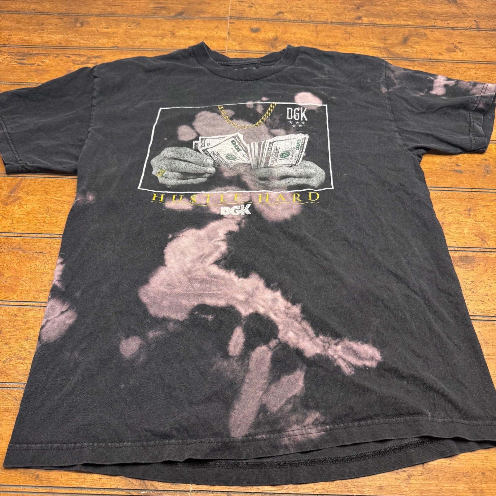 DGK Hustle Hard Bleach Wash Graphic Tee Mens Large Black Money Graphic T-Shirt gallery