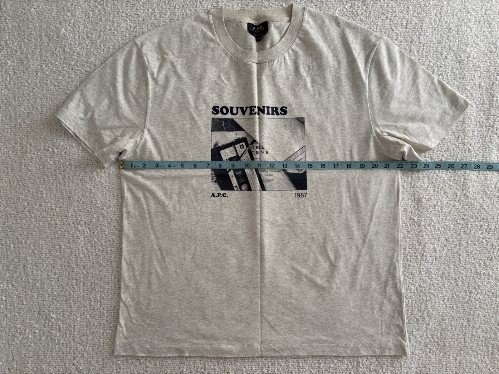 A.P.C. $165 Boxy Fit Graphic T-Shirt Size Medium Ecru Light Grey Heather gallery