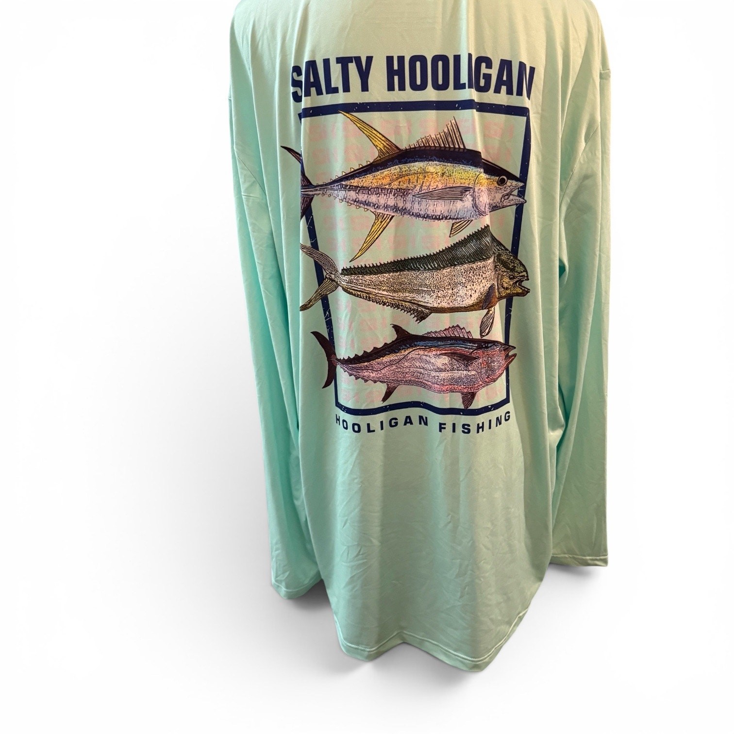 Salty Hooligan Fishing Performance Long Sleeve Shirt NWT Mint Green SizeXXL gallery