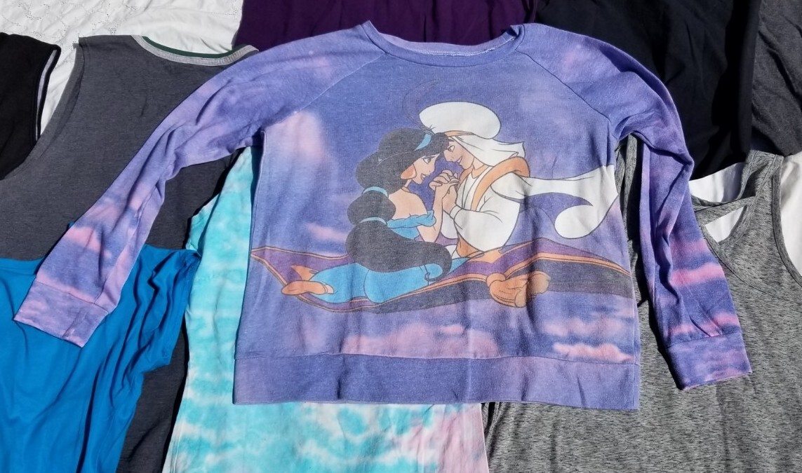 Womens Disney T Shirt 12 Lot Medium Sleeping Beauty Aladdin Princess w/ Leggings gallery