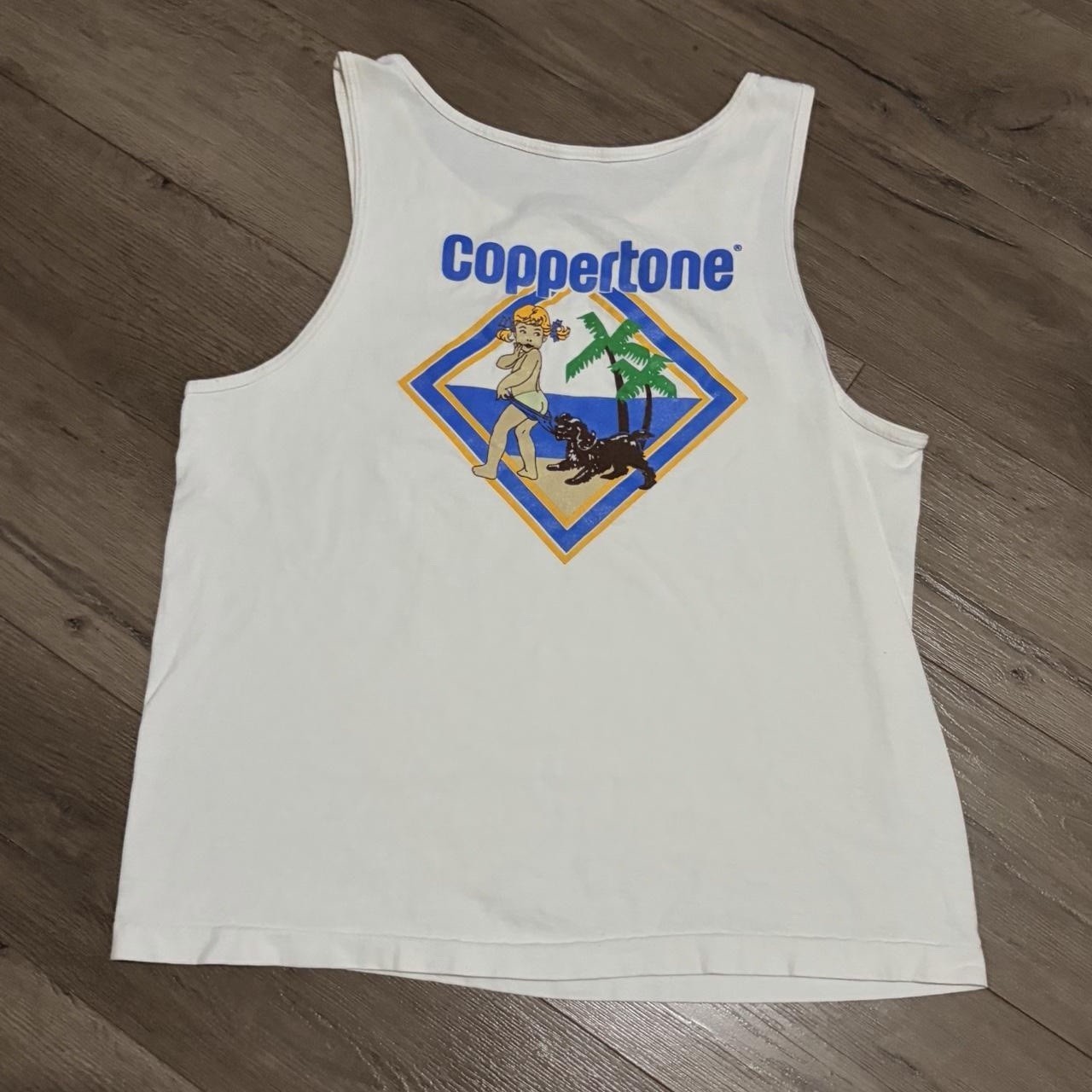 VINTAGE 90s Coppertone single stitch white beach SUMMER vacation tank top MEDIUM