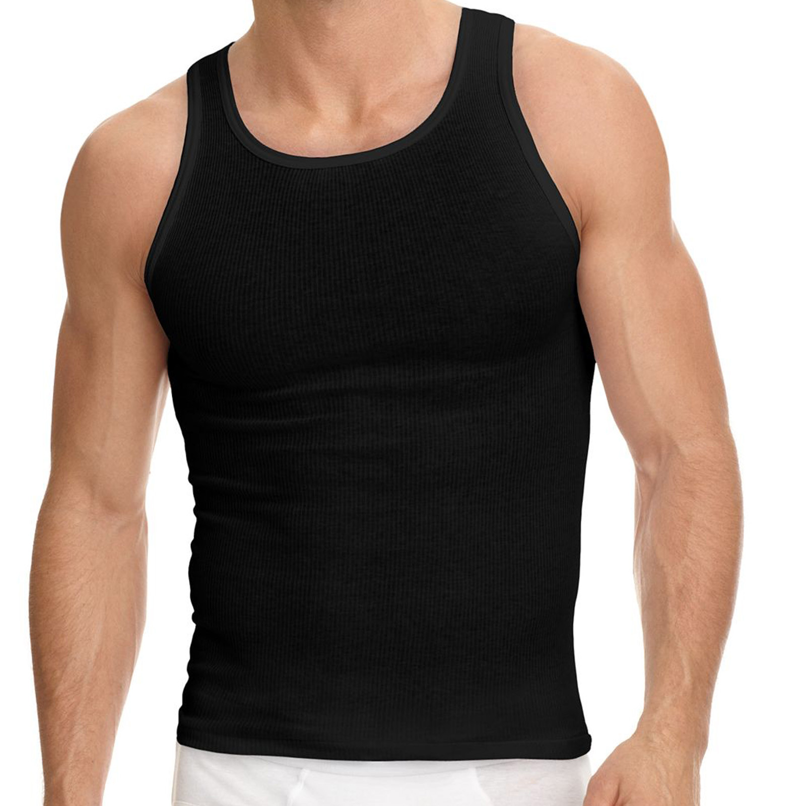 3-6 Packs Mens 100% Cotton Tank Top Wife Beater A-Shirt Undershirt Ribbed Black gallery