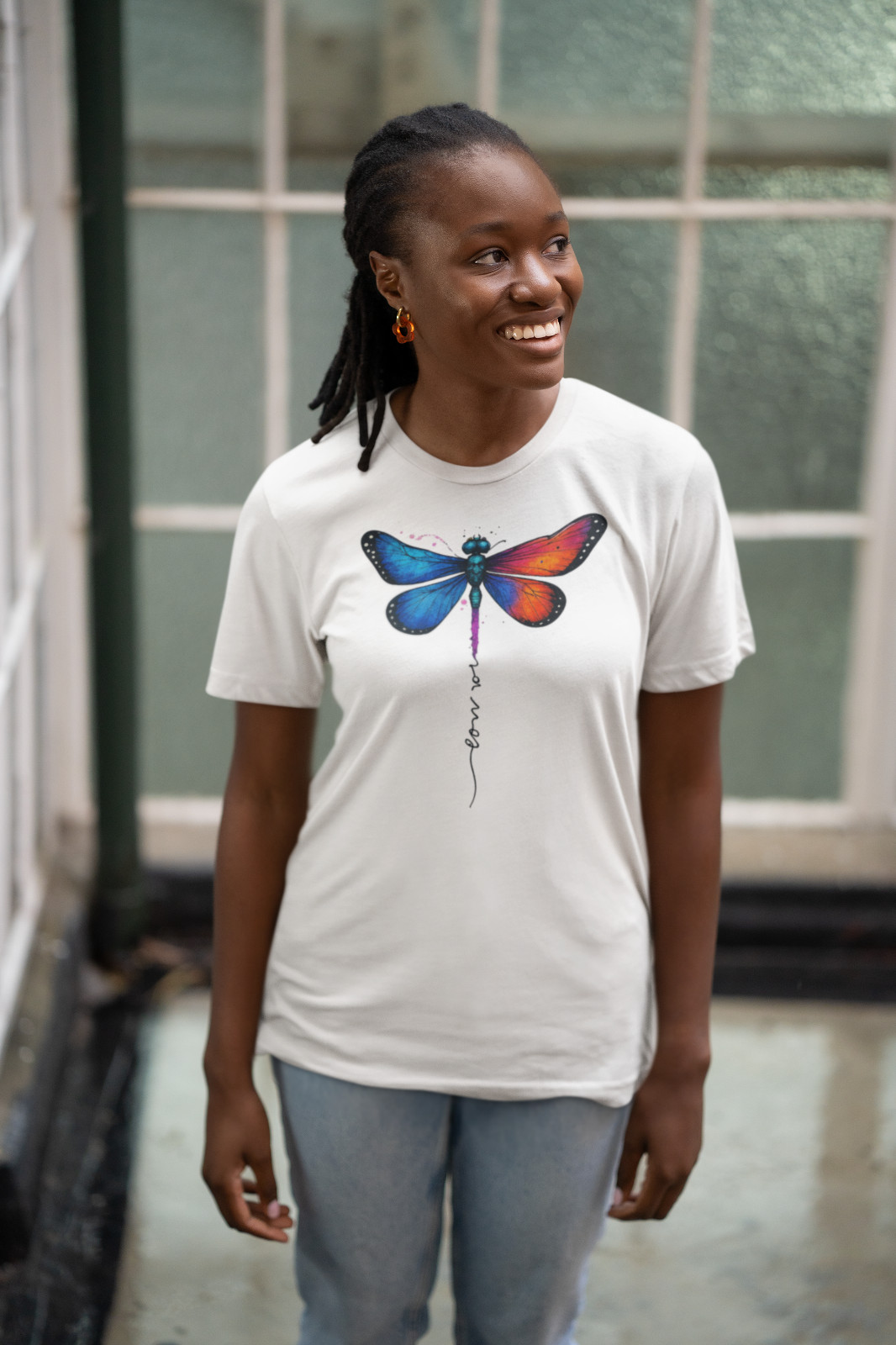 Colorful Dragonfly Love Script Watercolor Boho Art Graphic T-Shirt A94 gallery