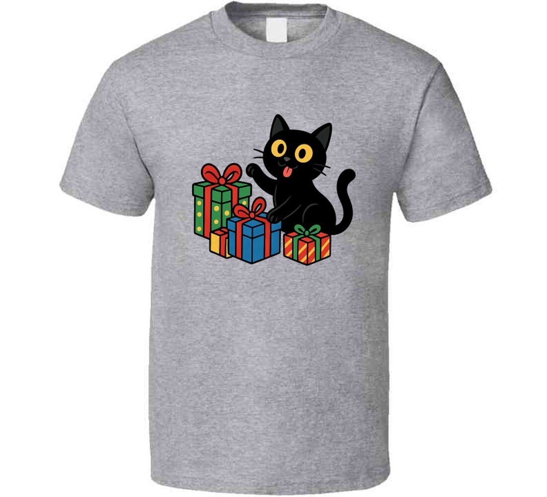 Funny Black Cat Christmas Presents Cartoon Tee Great New Cat Owner Gift T Shirt gallery