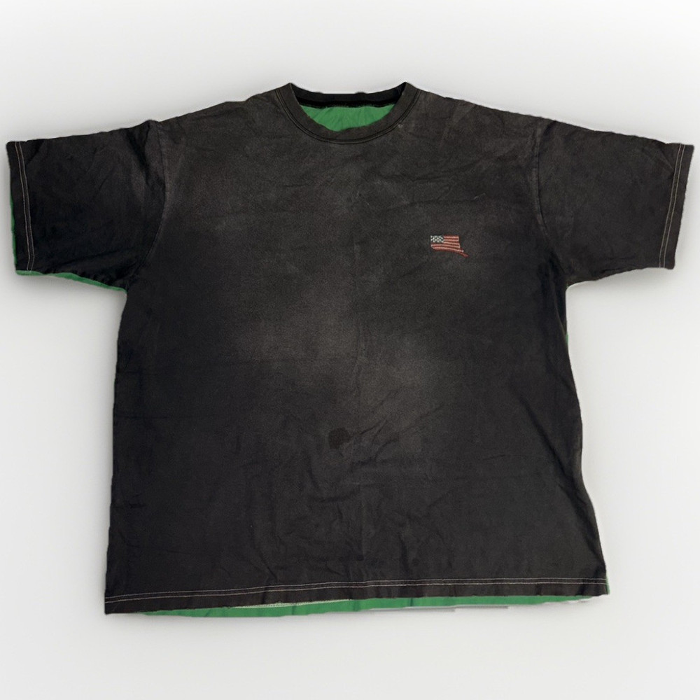 KAPITAL Kountry Bone Skeleton Ribcage Graphic Tee Reversible T-Shirt Green Blk