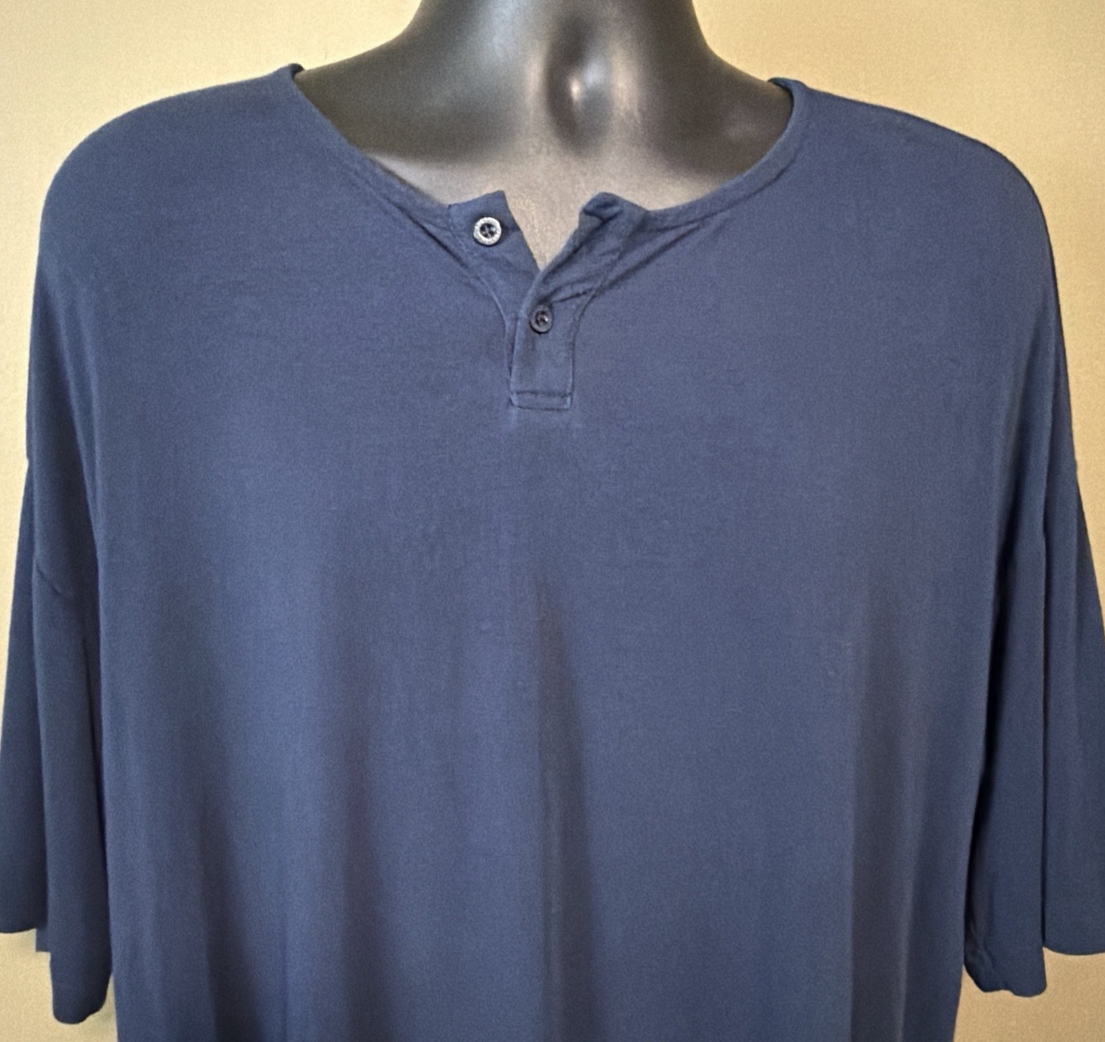 YoungLA Mens Medium Blue Modal Polyester Spandex Oversized Henley T-Shirt gallery