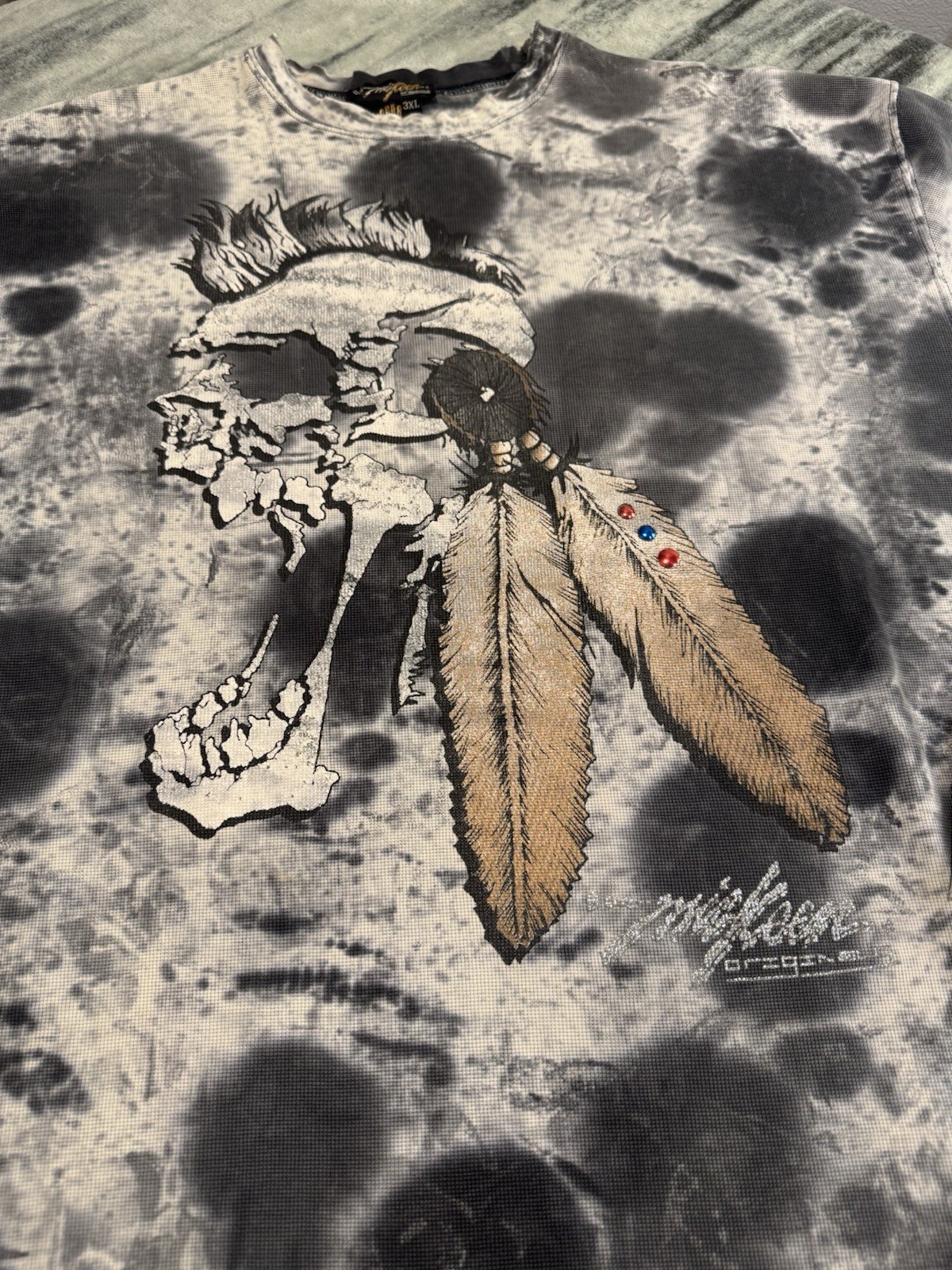 Miskeen Originals Size 3XL Long Sleeve Shirt Skull Mohawk Tie-Dye Abstract Rare gallery
