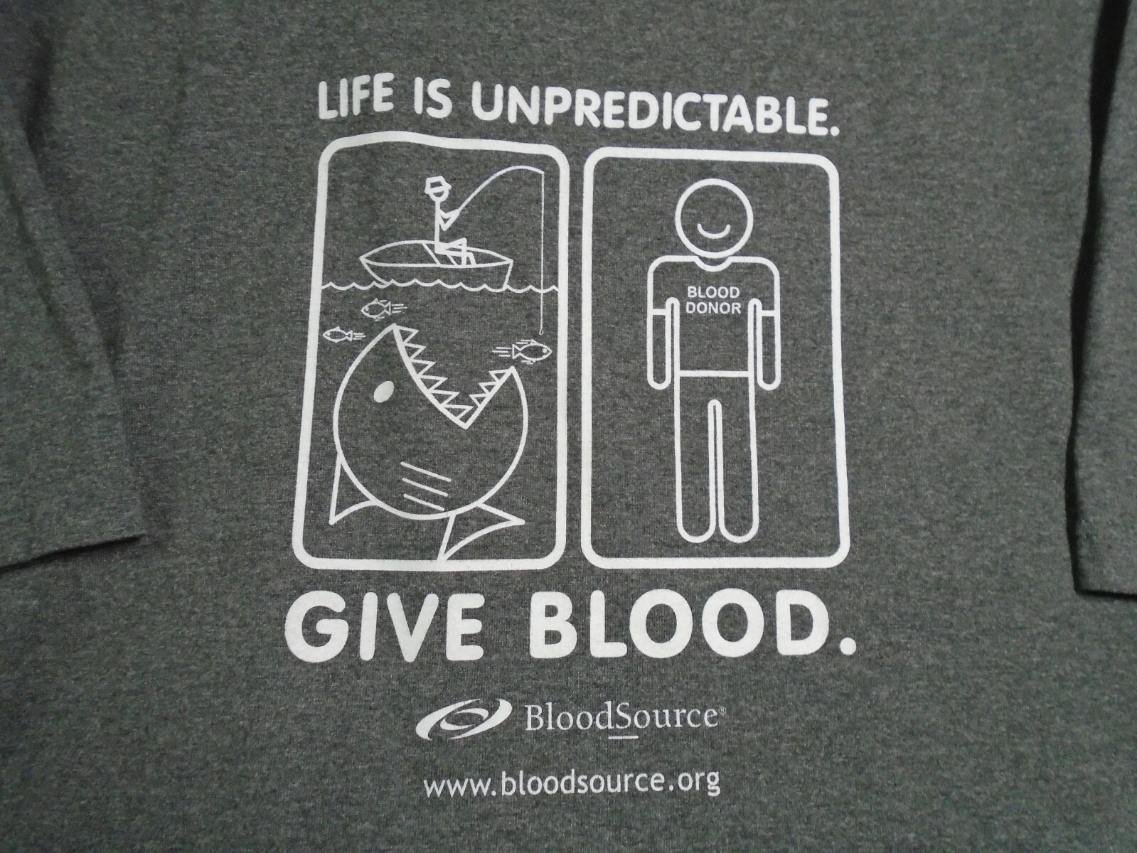 'GIVE BLOOD" Men's Sz XL T-Shirt Gray w/white Graphics 50%Poly/50%Cotton gallery