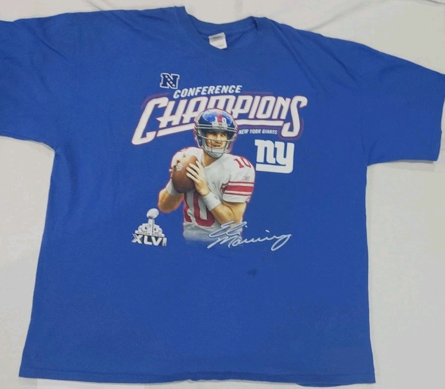 NY Giants Eli Manning. NFL Super Bowl XLVI Adult XL T-Shirt 100% Cotton Stain* gallery