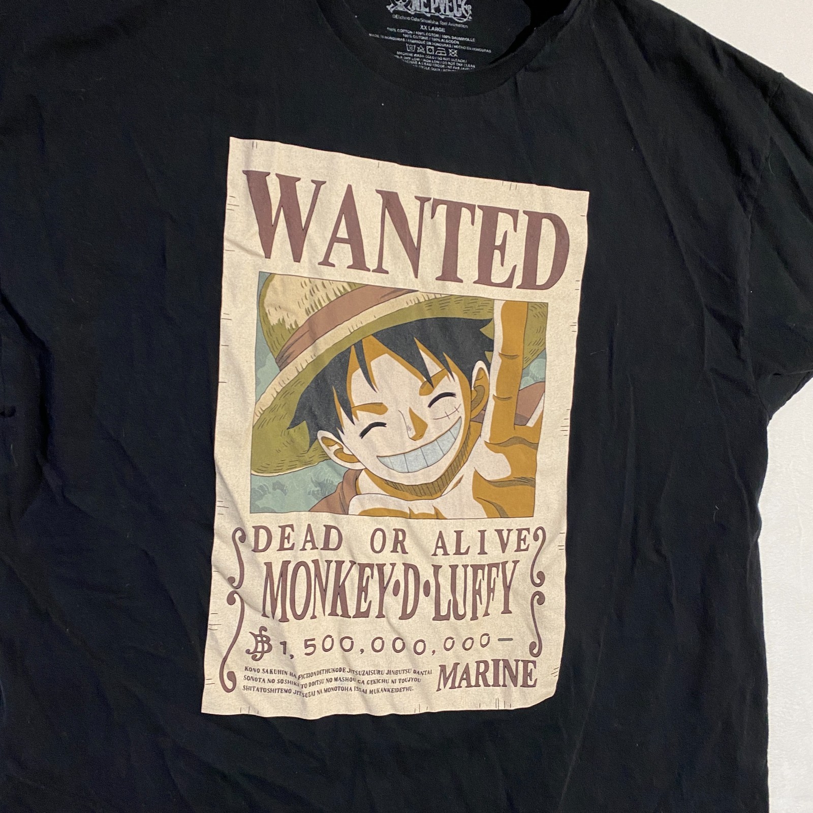 One Piece T-Shirt Mens 2XL Black Monkey D. Luffy Wanted Poster Graphic Tee gallery