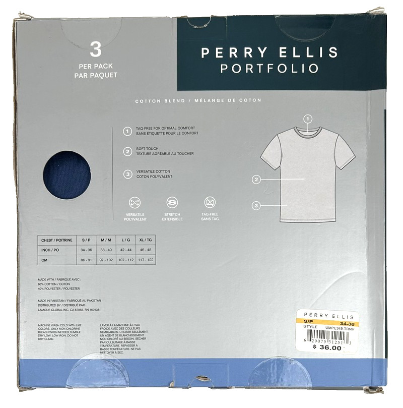 Perry Ellis Portfolio 3 Pack Gray/Blue/Blk Crew Neck T-Shirts Soft Touch Size S gallery