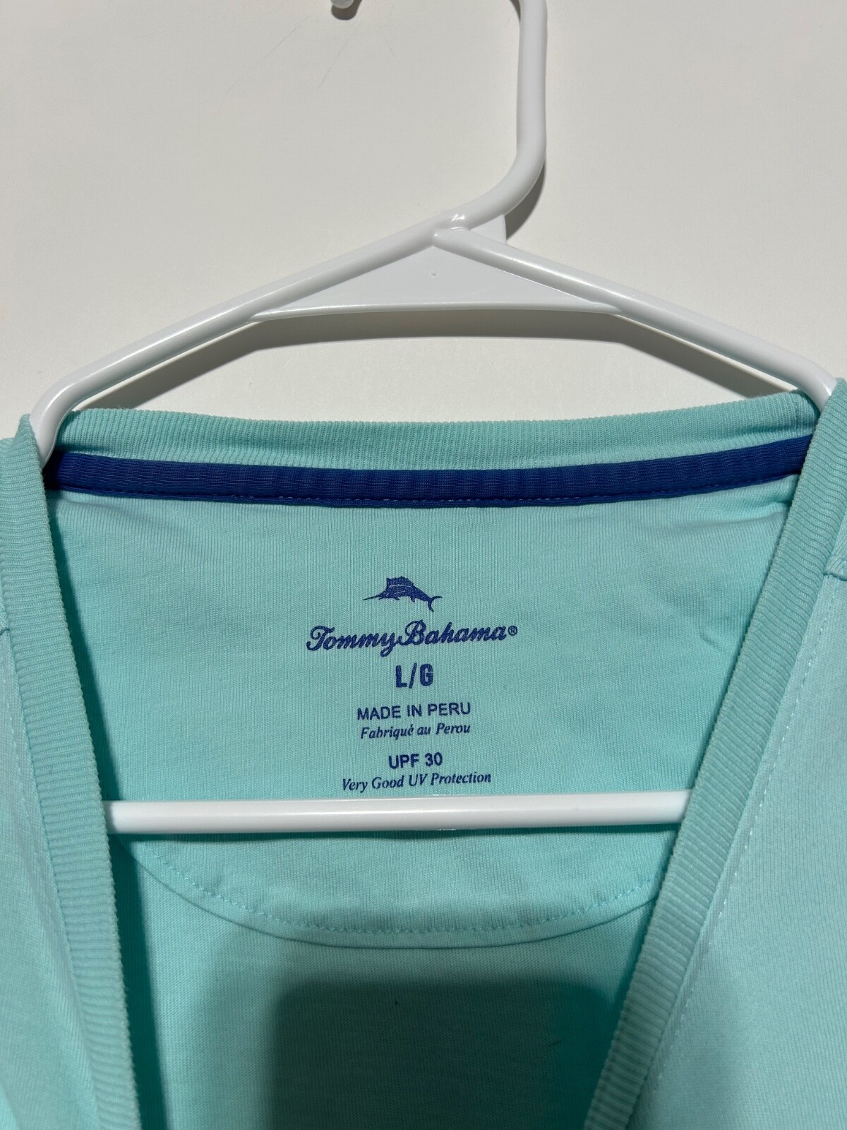 Tommy Bahama Men Size L Blue UPF 30 Pima Cotton Pocket Short Sleeve Shirt gallery