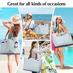 XL Beach Bag Zipper Cooler Compartment Sandproof Foldable Tote