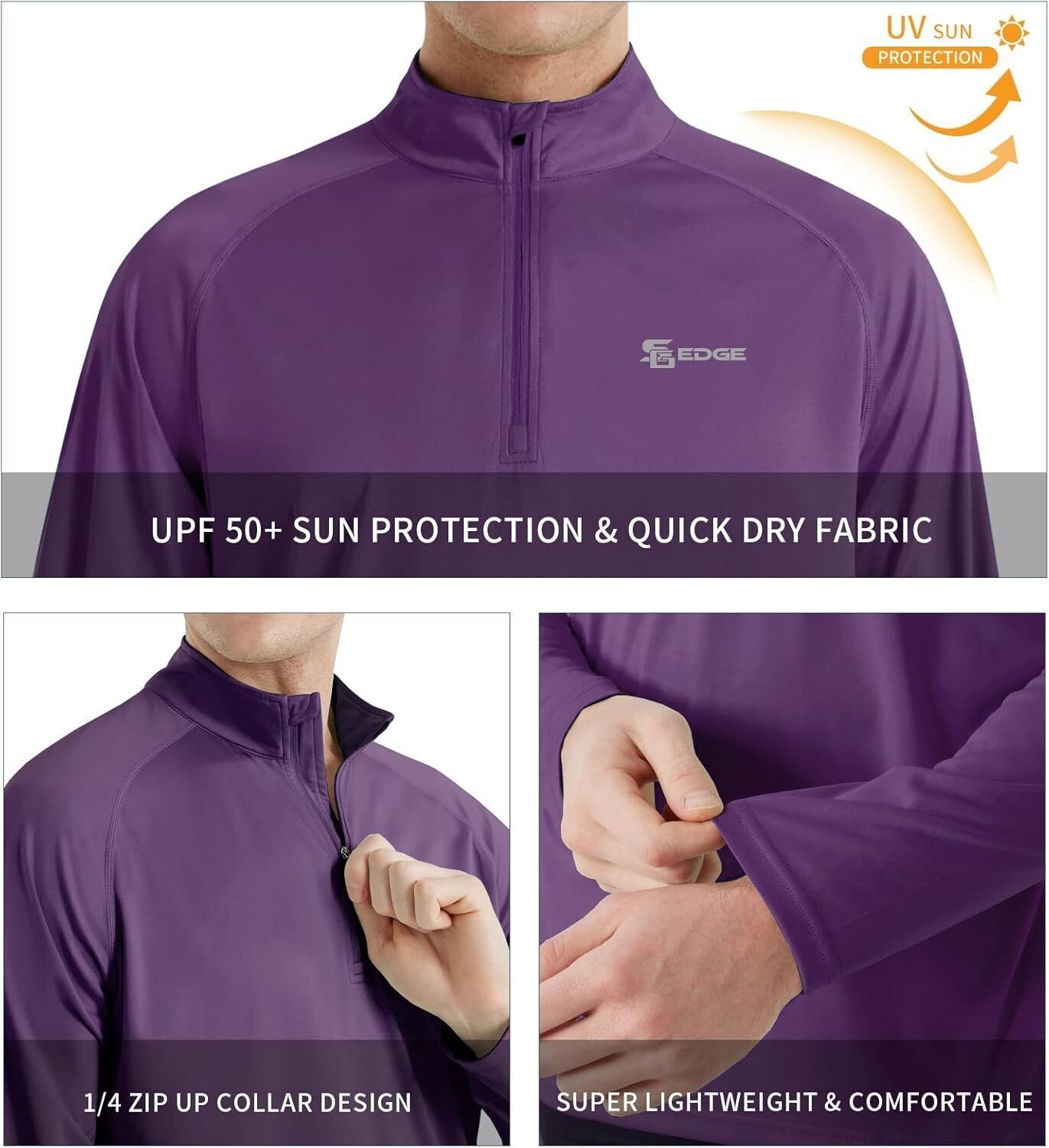Men's Pullover Sweatshirt UPF 50+ Rash Guard 1/4 Zip Stand Collar Swim Shirt gallery