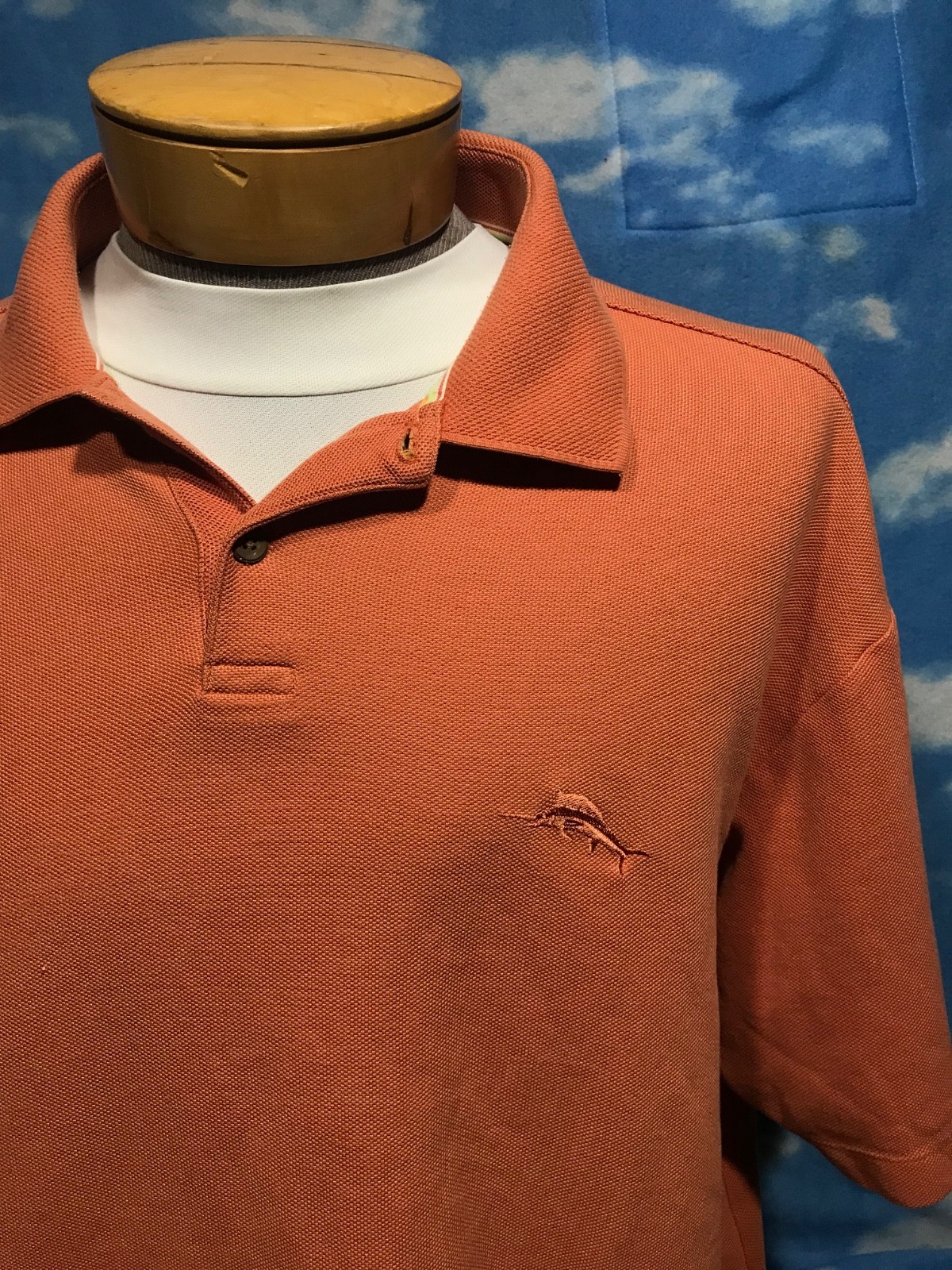 Tommy Bahama Polo shirt XL Salmon Orange Buttons cotton poly blend c33 gallery
