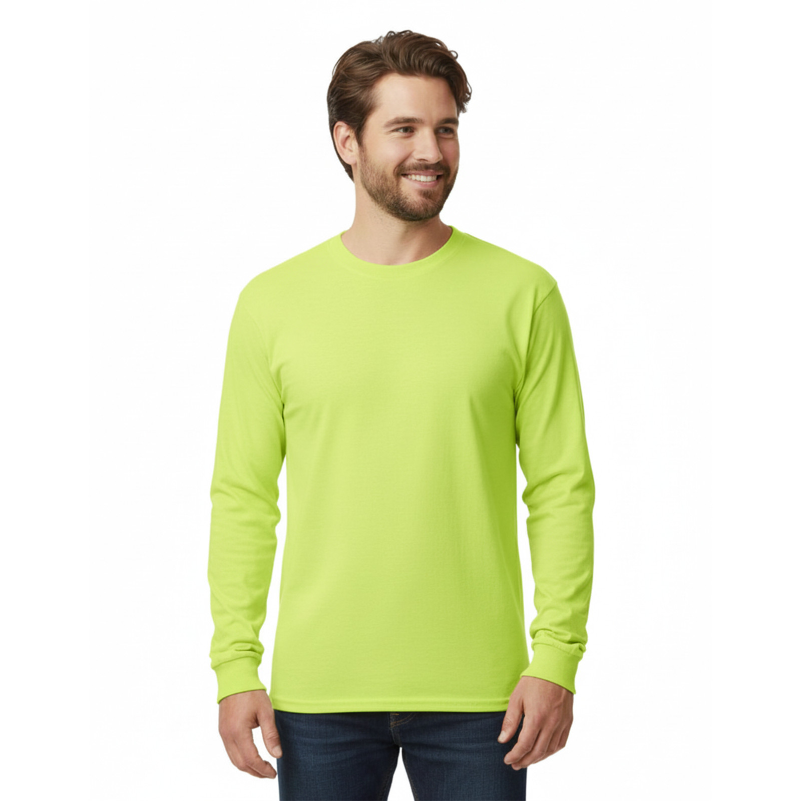 Gildan Mens Ultra Cotton Long Sleeve T-Shirt 2400 Safety Green Hi-Vis S-5XL