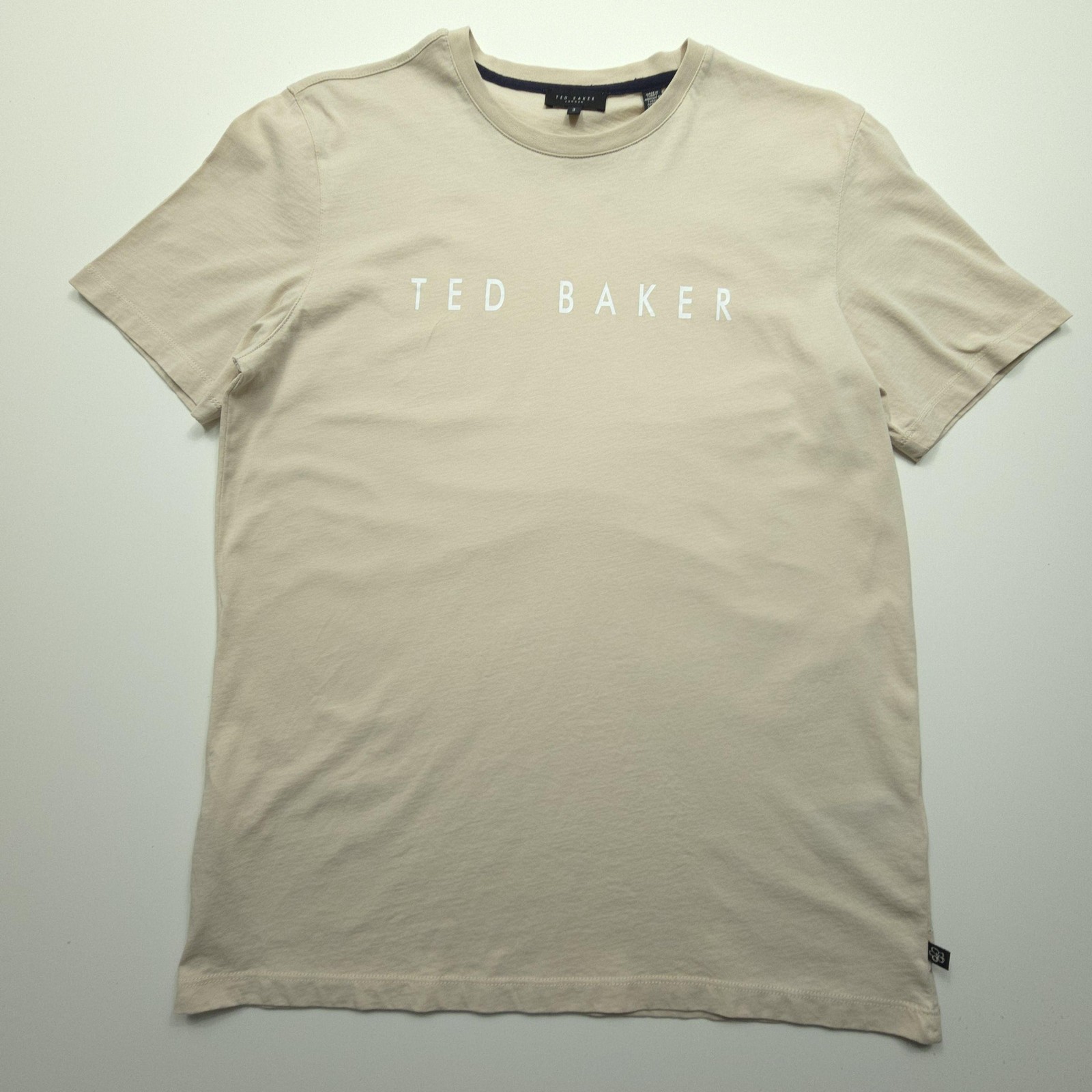 Ted Baker Mens Shirt Medium Beige Logo Graphic Tee Cotton Casual Gym Crewneck M