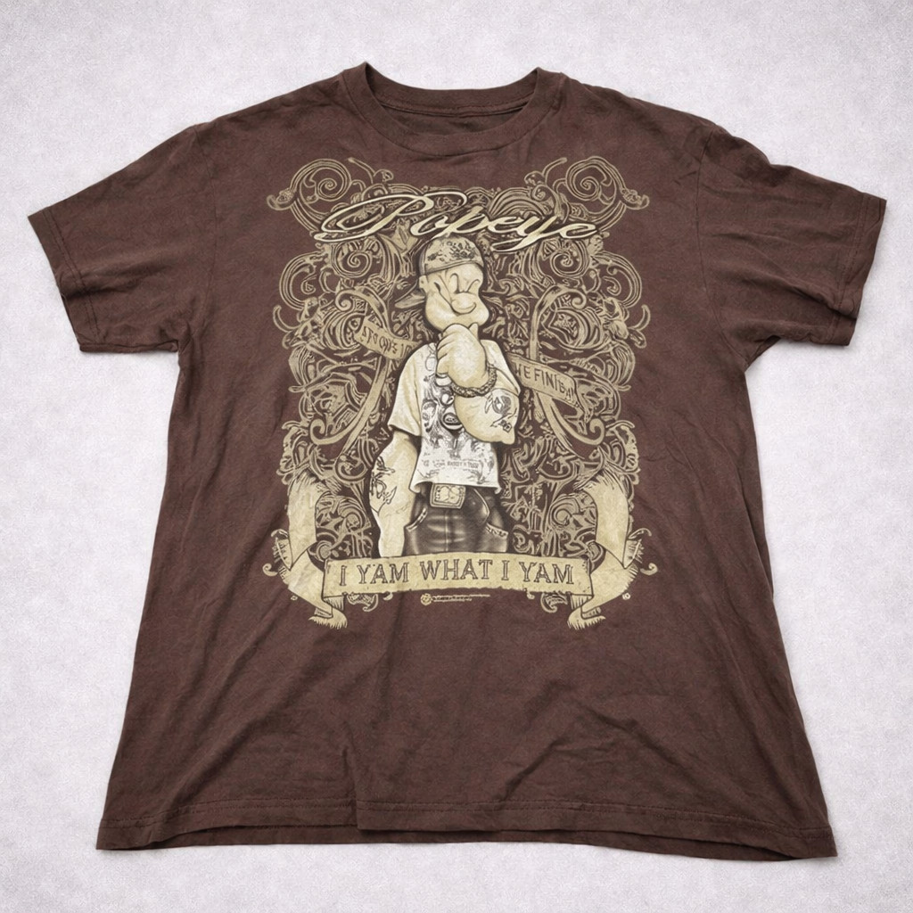 Popeye T Shirt Mens Brown Graphic I Yam What I Yam Cartoon Tee gallery