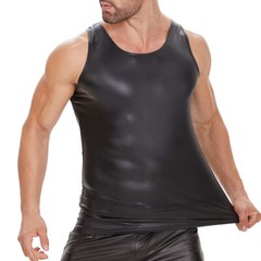 Men’s Sexy Soft Faux Leather Vest Undershirts Tank Tops Sleeveless T-shirt S-5XL