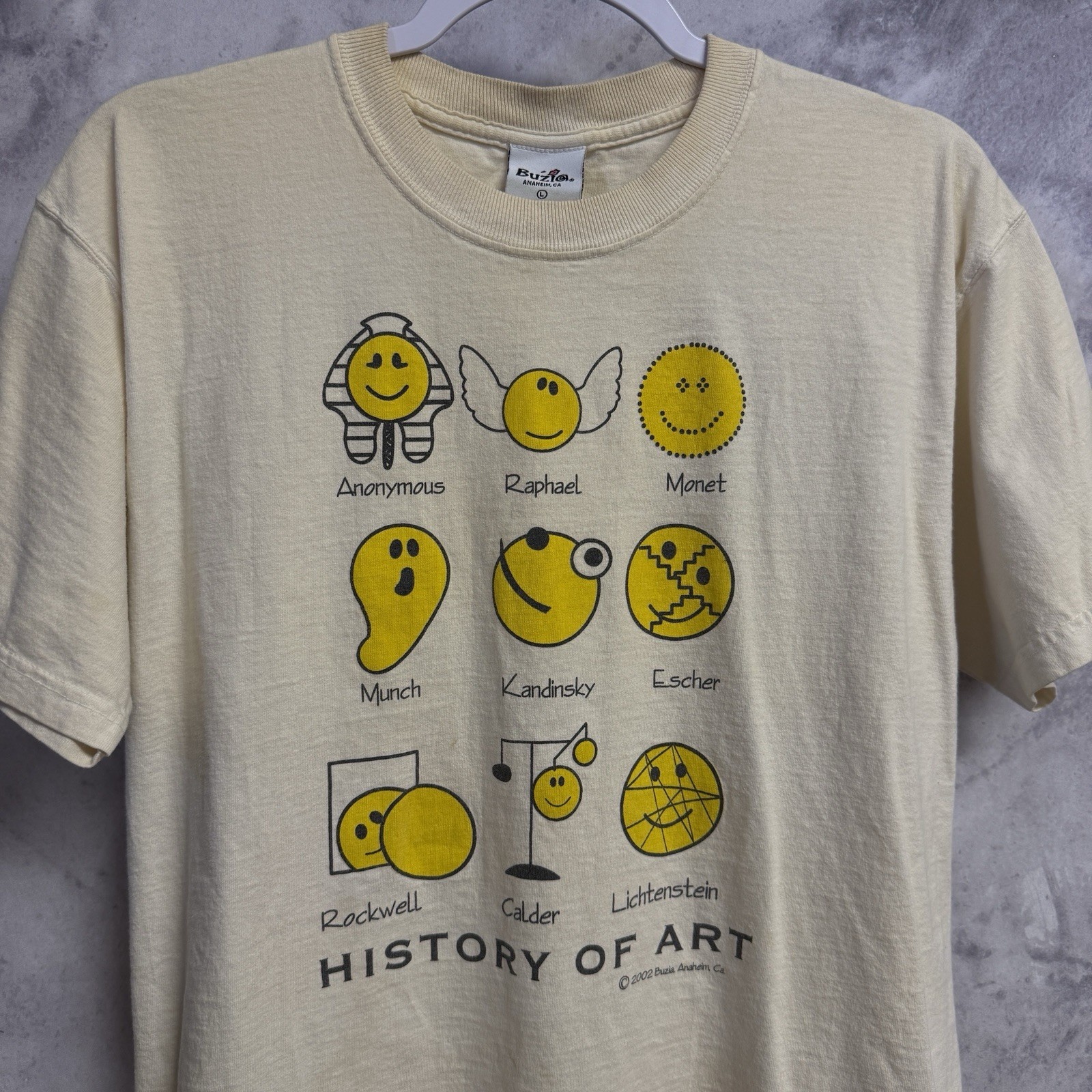 Vintage Smiley Face History of Art T Shirt Large Short Sleeve Y2K 2002 Painter