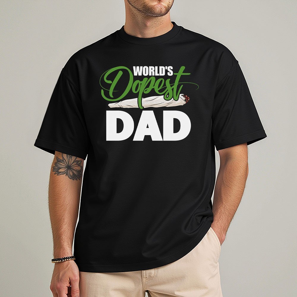 World's Dopest Dad T-Shirt Funny Retro Green Text Father's Day Novelty Men Tee gallery