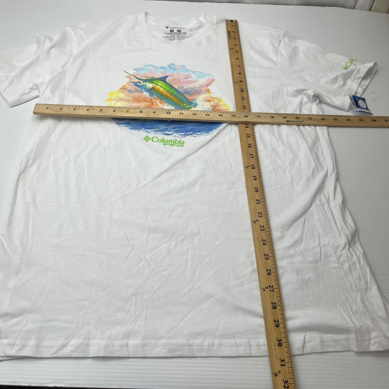 COLUMBIA SPORTWEAR Watercolor Sailfish T-Shirt Swordfish Marlin PFG White XL gallery