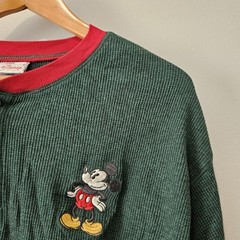 NWOT VINTAGE Disney Mickey Mouse Embroidered Thermal Henley Shirt Large L Green