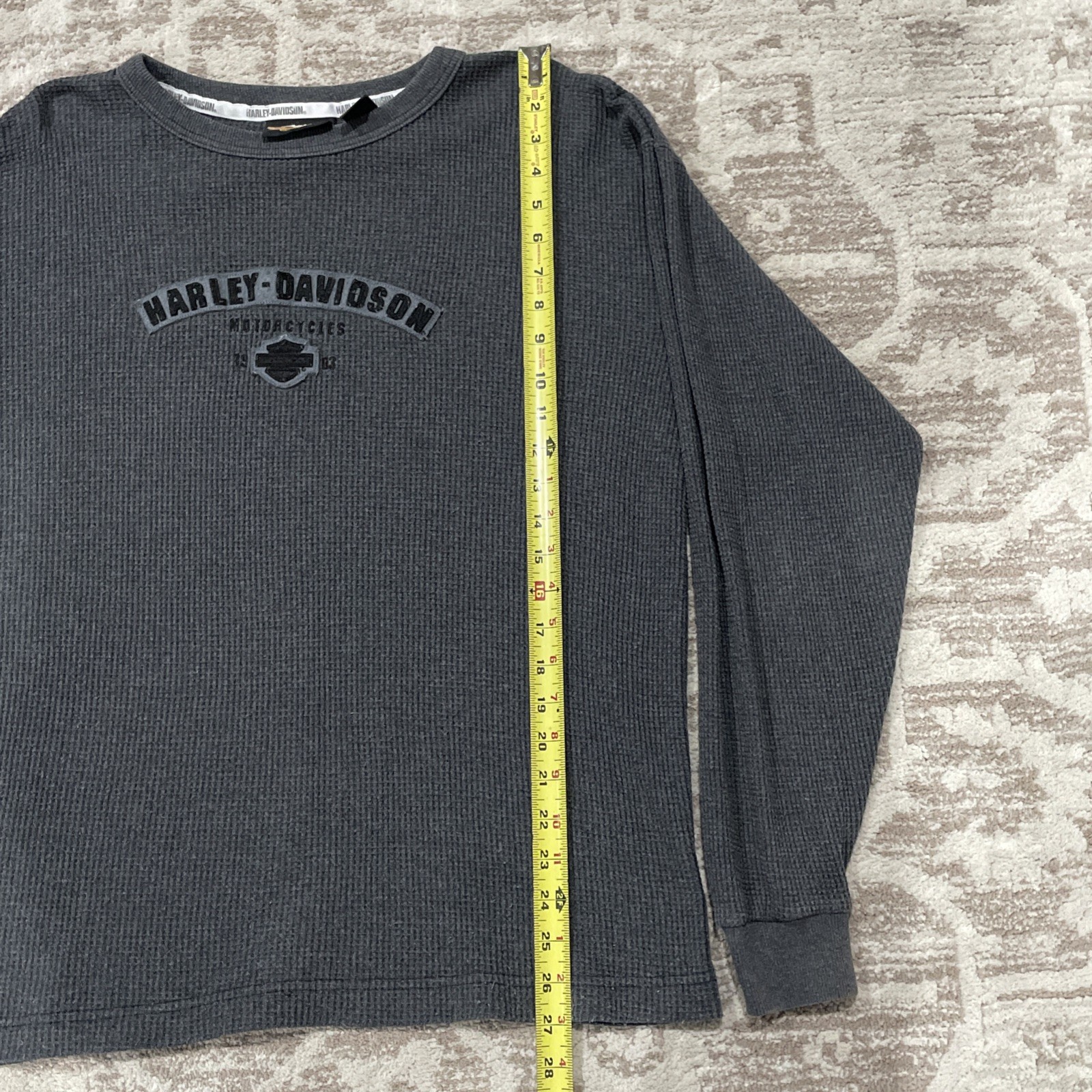 Harley-Davidson Shirt Mens Medium Gray Thermal Waffle Long Sleeve Made USA Vtg gallery