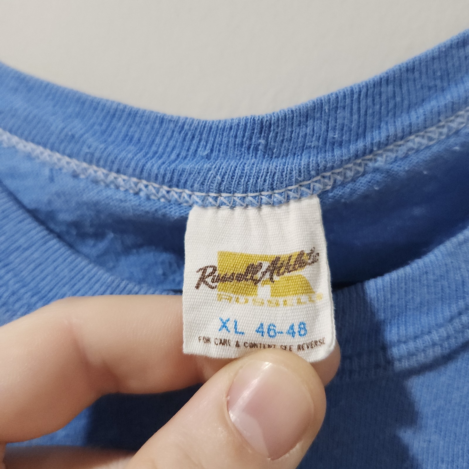 Vintage 70s Russell Athletic Gold Yellow Tag Classic USA T Shirt Distressed READ gallery