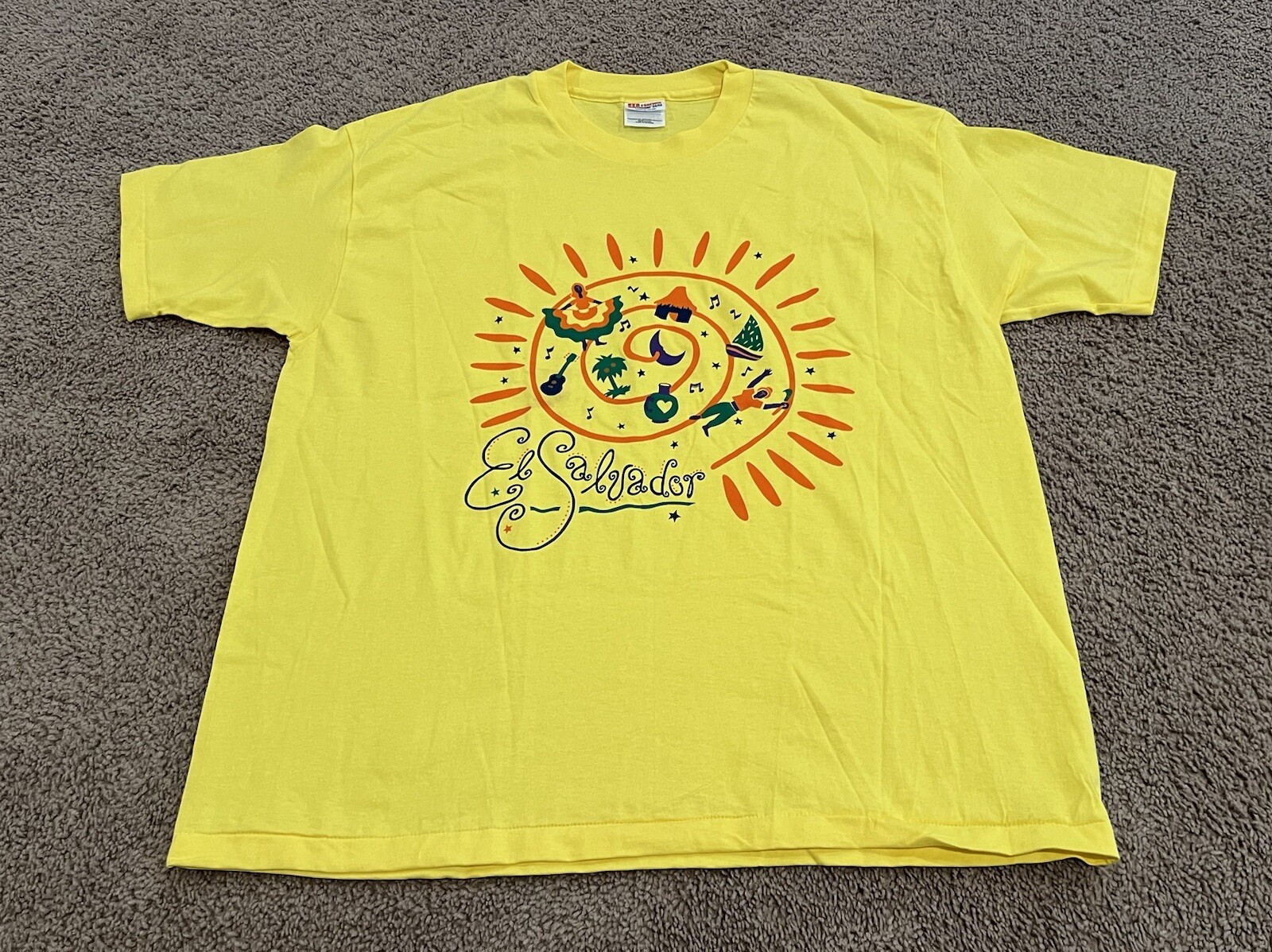 VTG Hanes Shirt Adult XL Yellow El Salvador T-Shirt Single Stitch USA Made Mens gallery