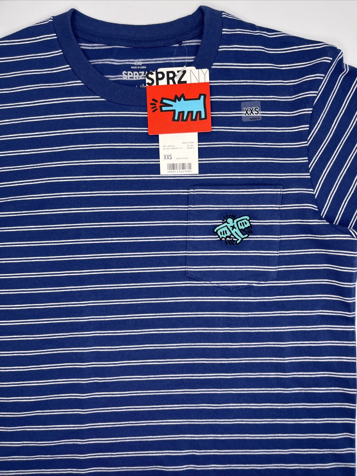 Keith Haring x Uniqlo SPRZ NY Shirt 2XS Striped Pocket Embroidered Pop Art NWT gallery