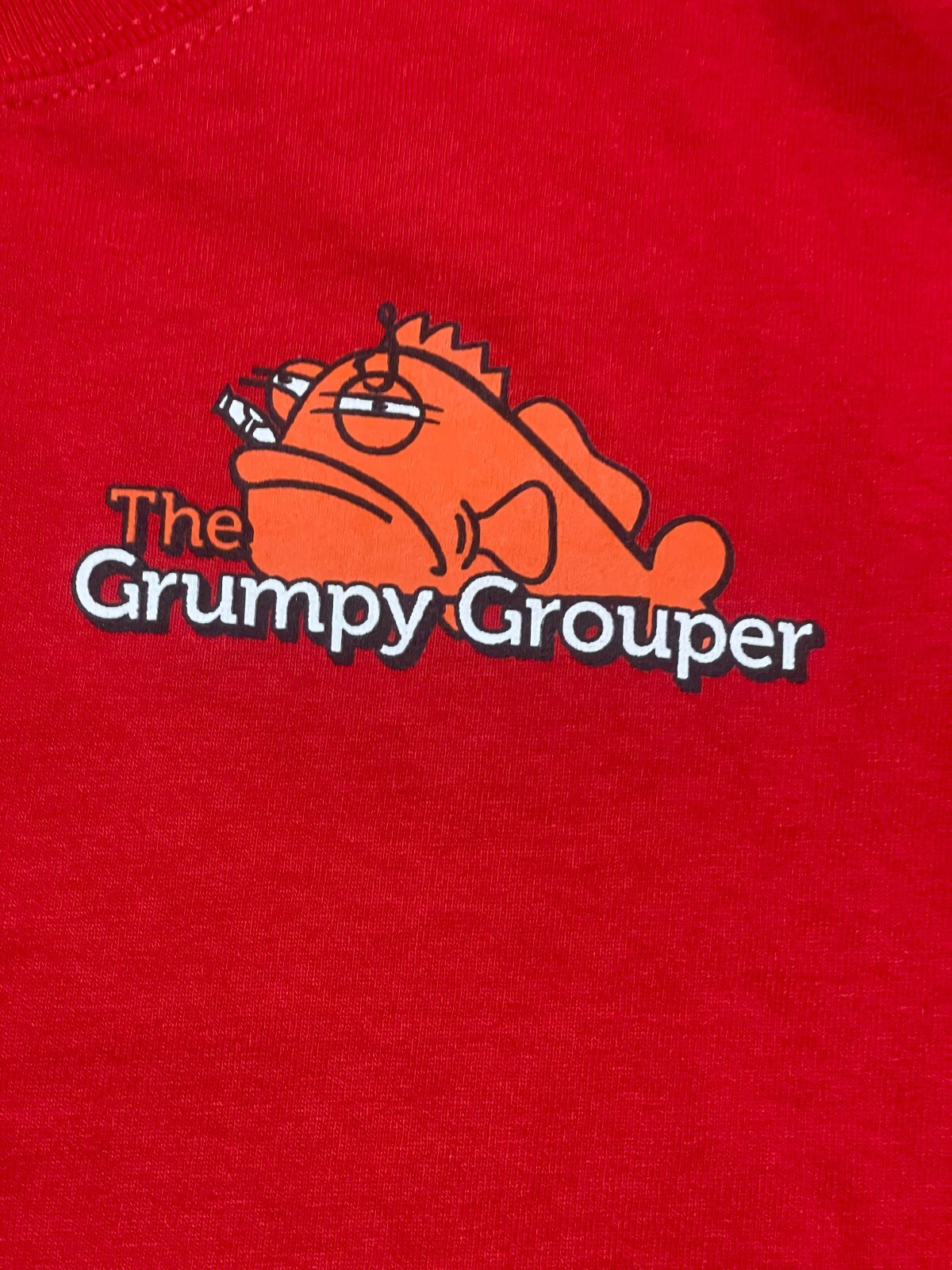 Gildan Shirt, Men's Size Large, Red "The Grumpy Grouper" Orange Fish gallery