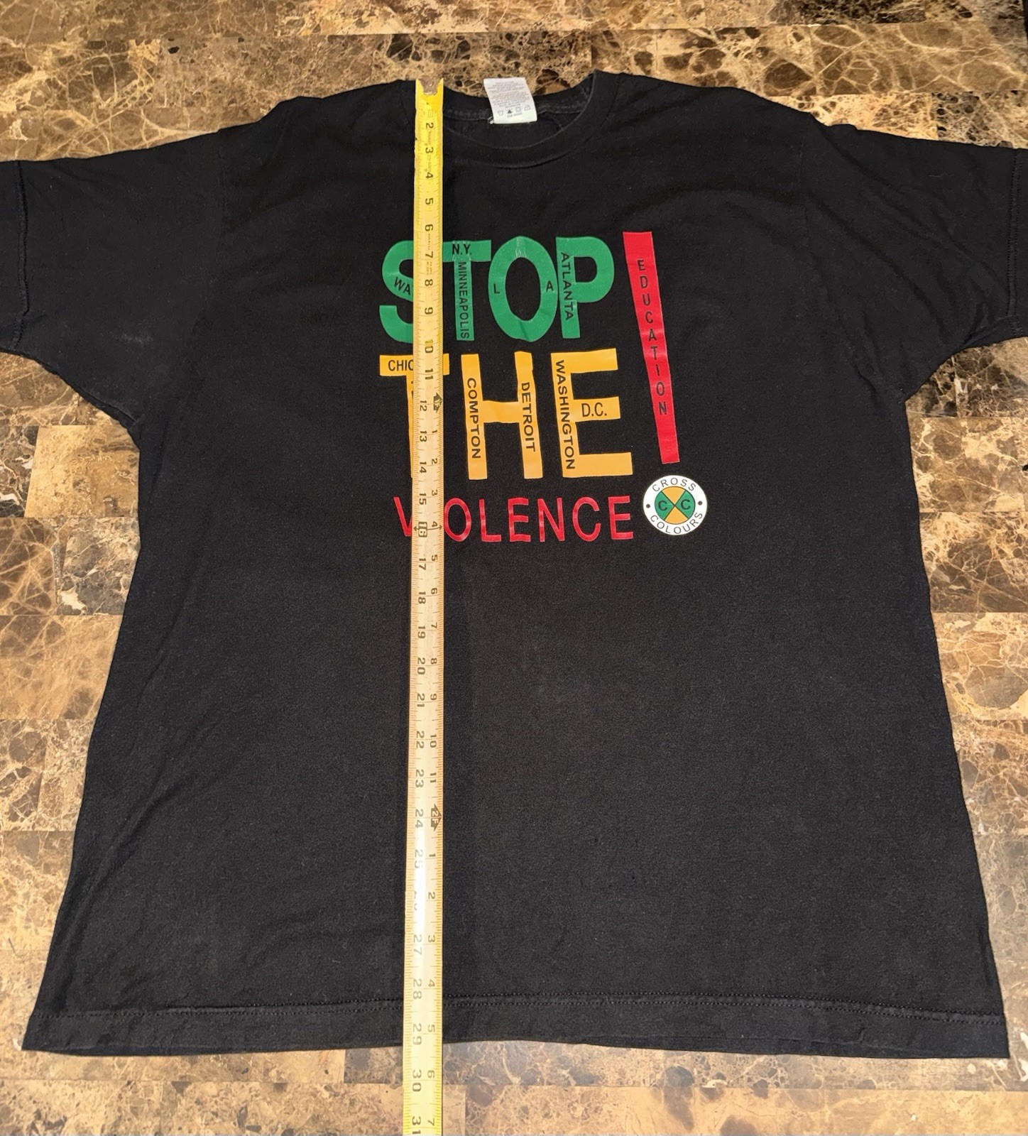 Vtg 90s Cross Colours Hip Hop Rap T-Shirt XL PEACE Stop the Violence RARE gallery