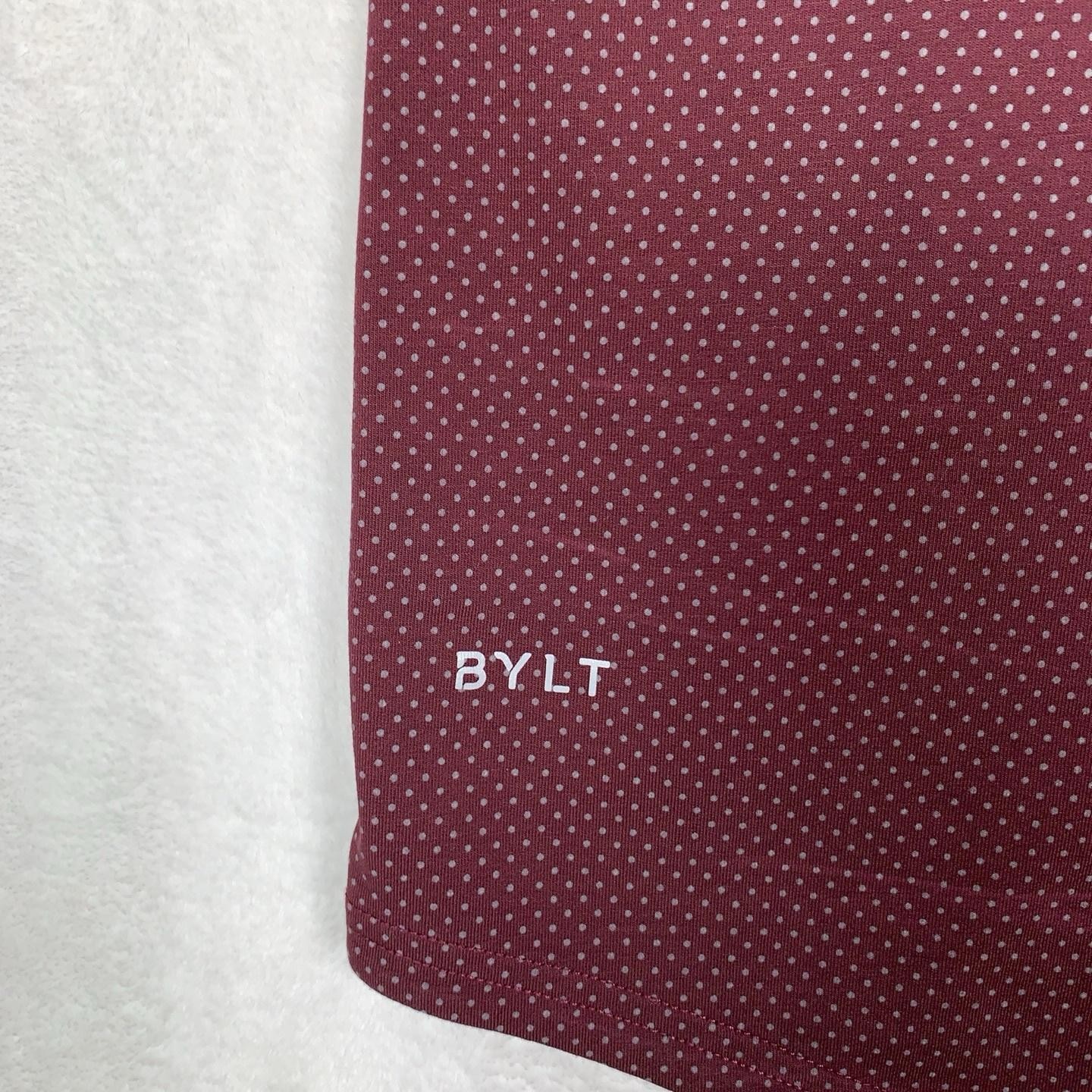 BYLT Drop-Cut Henley Shirt Mens XL Red Polka Dot LUX Short Sleeve Athletic Fit gallery