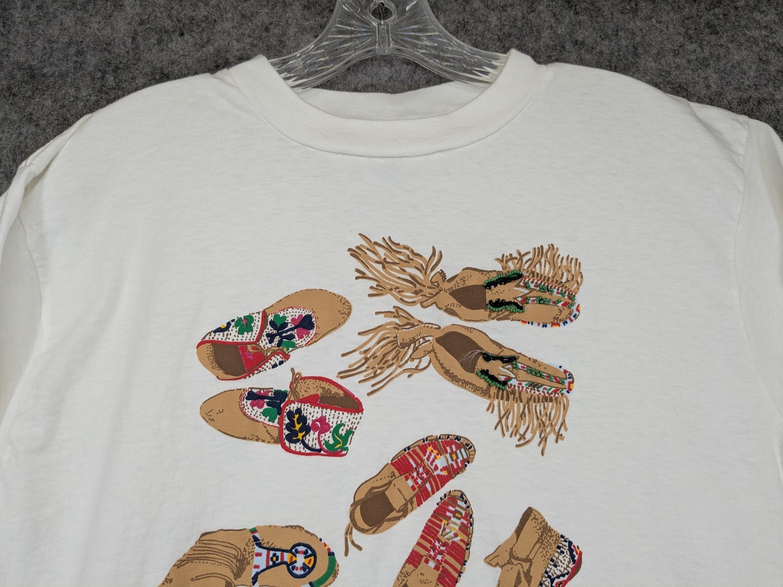 Vintage Central Falls Shirt Mens One Size White Beaded Moccasins Graphic USA 90s gallery