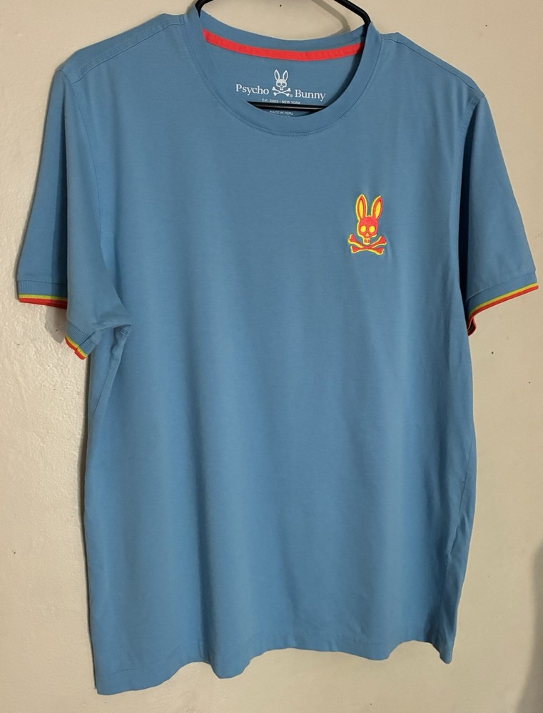 Psycho Bunny Pima Cotton Blue Logo Contrasting Trim Men’s T-Shirt Size S