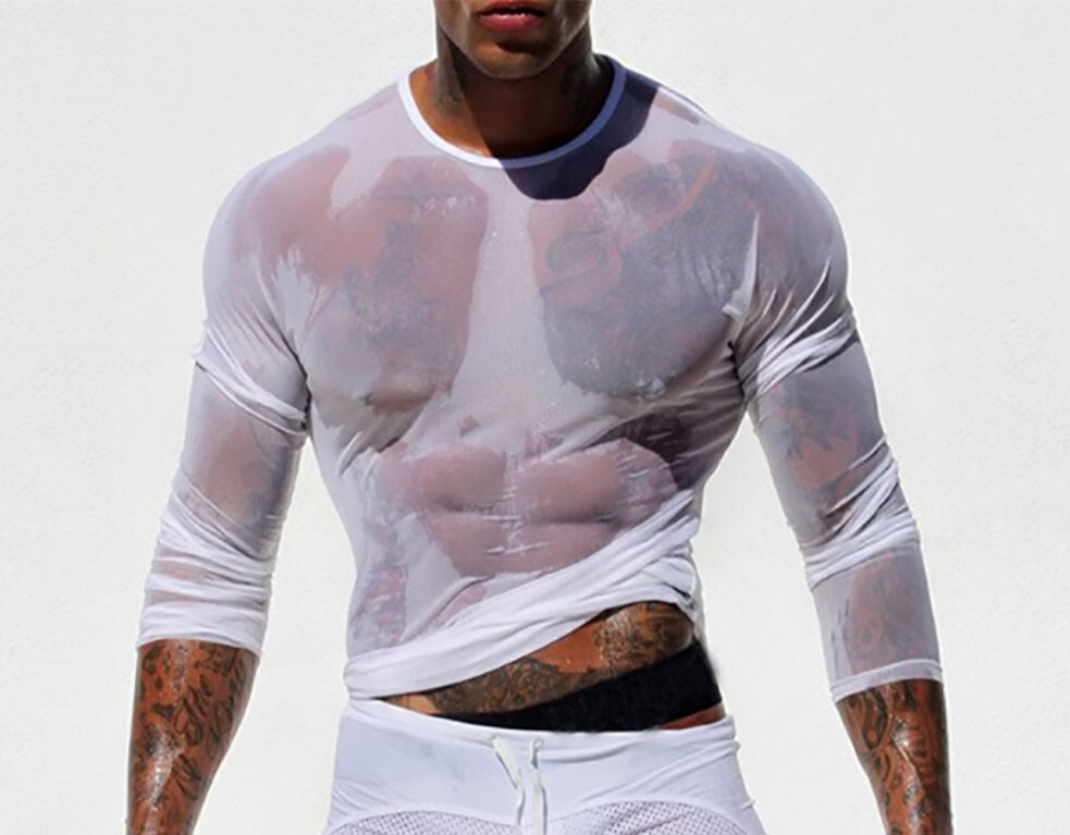Men's T-Shirts Long-Sleeve Clubbing Shirt Ultrathin Sheer Mesh Men Underwear gallery