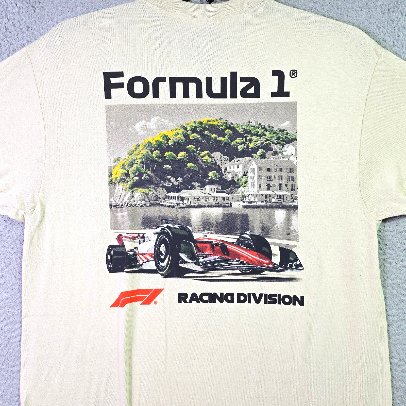 F1 Racing Formula One Shirt Mens Large Beige Race Division Car Casual NWT