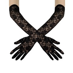 Long Floral Lace Opera Gloves Fingerless Elbow Length Black5 Standard