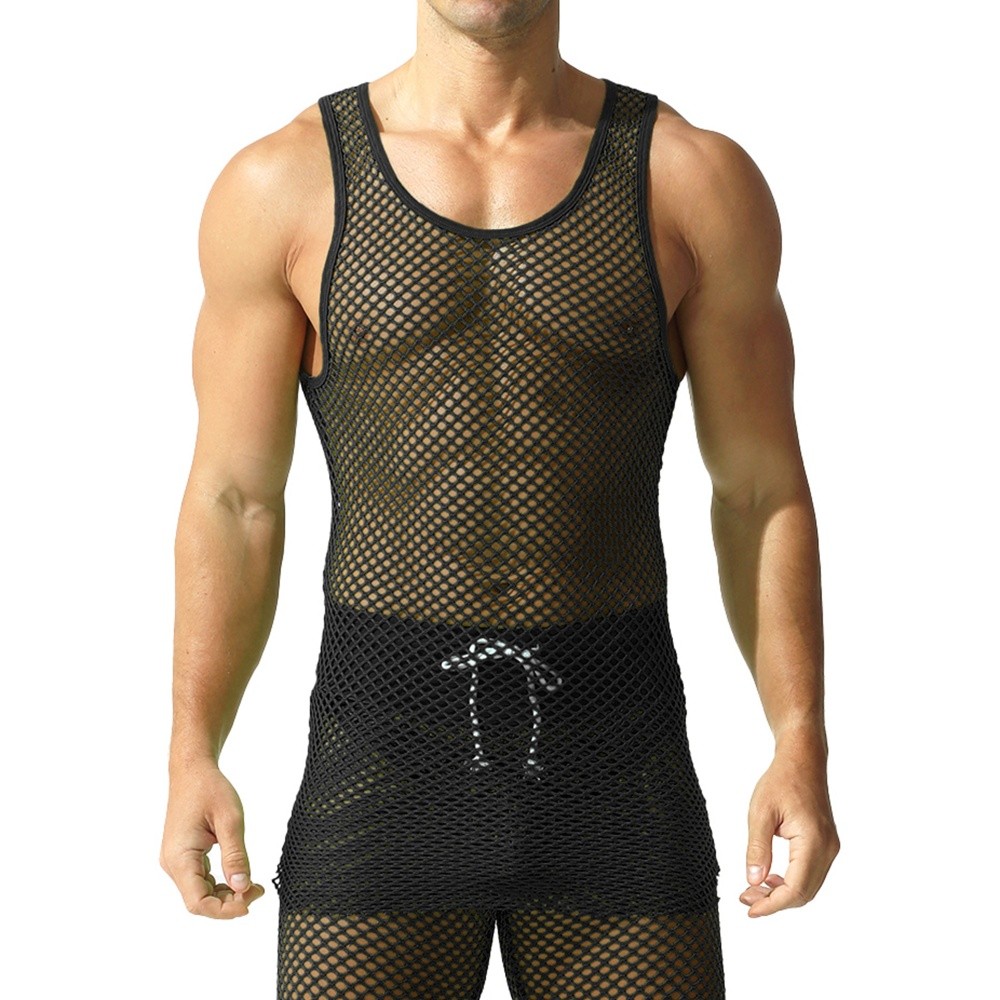 Men's See-through Mesh Tank Tops Vest Fishnet Sleeveless Sports Workout T-Shirt gallery